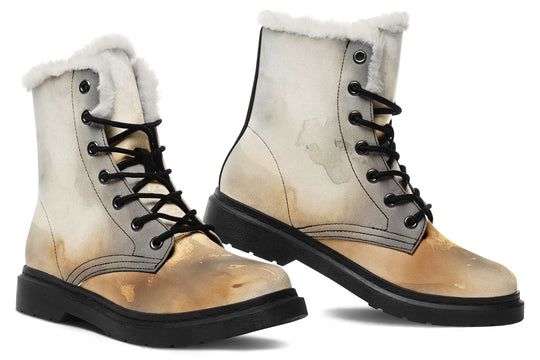 Ivory Dune Winter Boots - Warm Micro-Suede Doc-Style Boots Lined with Vegan Wool