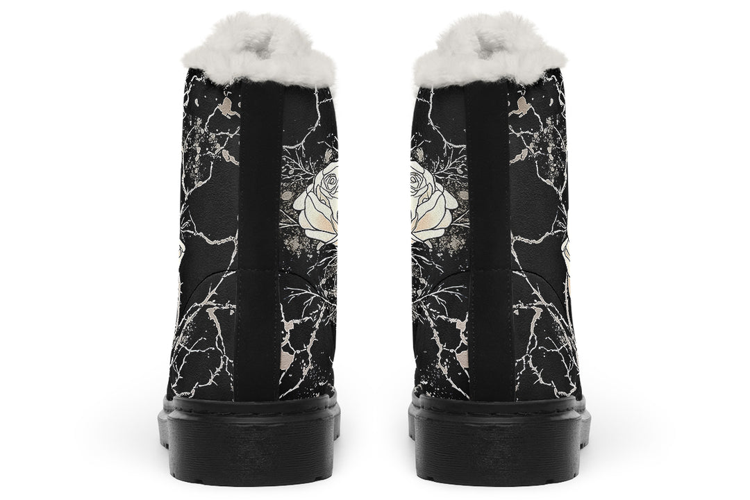 Ivory Kintsugi Rose Winter Boots - Warm Micro-Suede Doc-Style Boots Lined with Vegan Wool