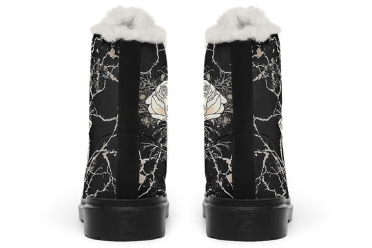 Ivory Kintsugi Rose Winter Boots - Warm Micro-Suede Doc-Style Boots Lined with Vegan Wool