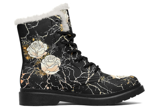 Kintsugi Rose Winter Boots - Warm Micro-Suede Doc-Style Boots Lined with Vegan Wool