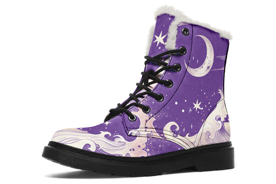 Lavender Lunar Tide Winter Boots - Warm Micro-Suede Doc-Style Boots Lined with Vegan Wool