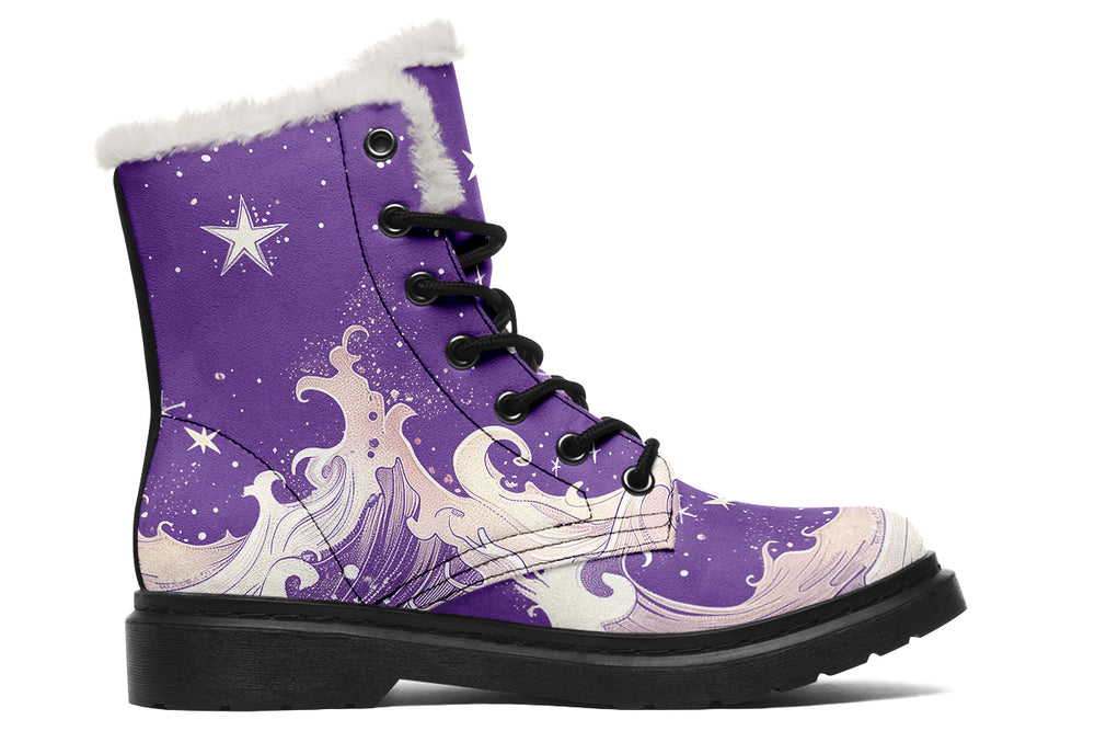 Lavender Lunar Tide Winter Boots - Warm Micro-Suede Doc-Style Boots Lined with Vegan Wool