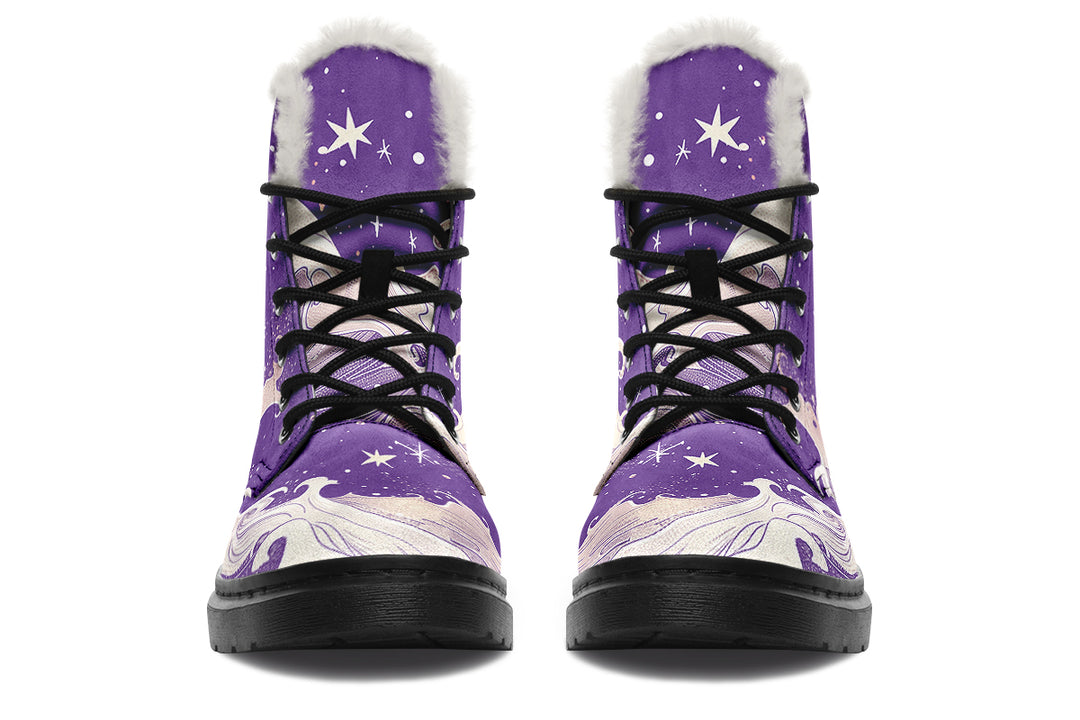 Lavender Lunar Tide Winter Boots - Warm Micro-Suede Doc-Style Boots Lined with Vegan Wool