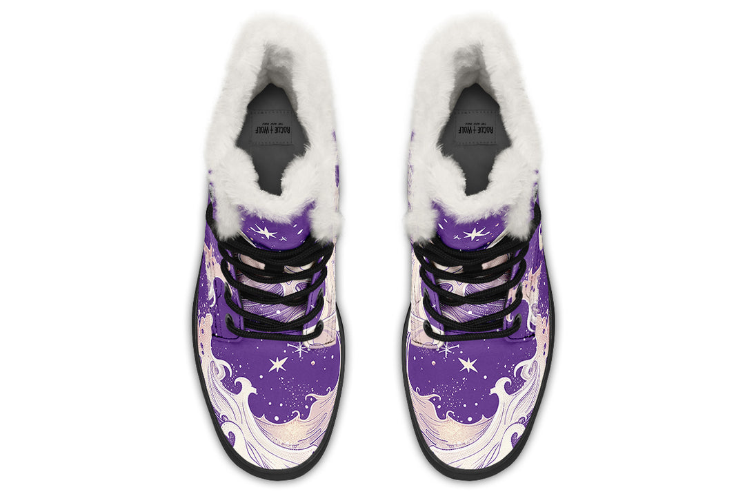 Lavender Lunar Tide Winter Boots - Warm Micro-Suede Doc-Style Boots Lined with Vegan Wool