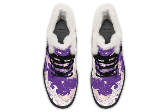 Lavender Lunar Tide Winter Boots - Warm Micro-Suede Doc-Style Boots Lined with Vegan Wool