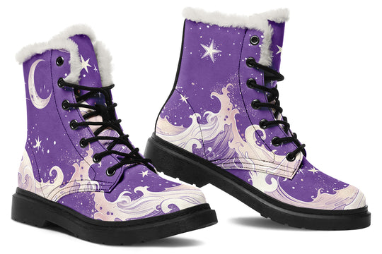 Lavender Lunar Tide Winter Boots - Warm Micro-Suede Doc-Style Boots Lined with Vegan Wool