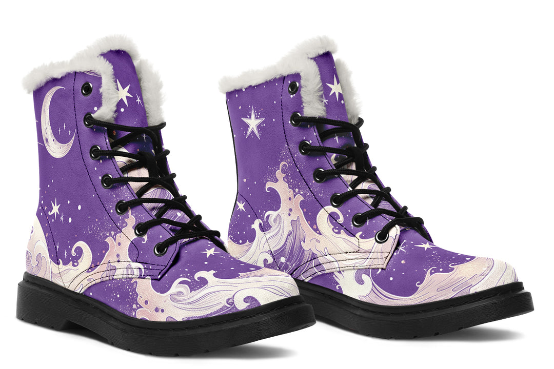 Lavender Lunar Tide Winter Boots - Warm Micro-Suede Doc-Style Boots Lined with Vegan Wool