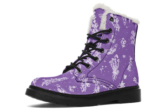 Lavender Nightshade Winter Boots - Warm Micro-Suede Doc-Style Boots Lined with Vegan Wool