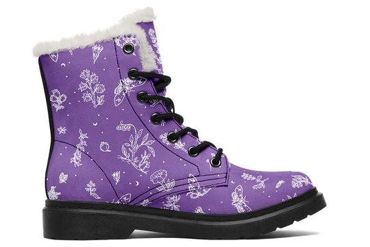 Lavender Nightshade Winter Boots - Warm Micro-Suede Doc-Style Boots Lined with Vegan Wool