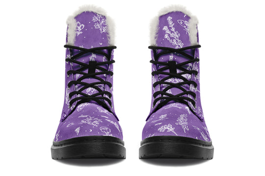 Lavender Nightshade Winter Boots - Warm Micro-Suede Doc-Style Boots Lined with Vegan Wool