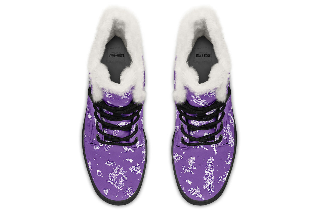 Lavender Nightshade Winter Boots - Warm Micro-Suede Doc-Style Boots Lined with Vegan Wool