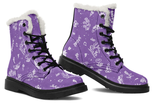 Lavender Nightshade Winter Boots - Warm Micro-Suede Doc-Style Boots Lined with Vegan Wool