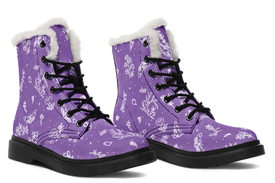 Lavender Nightshade Winter Boots - Warm Micro-Suede Doc-Style Boots Lined with Vegan Wool