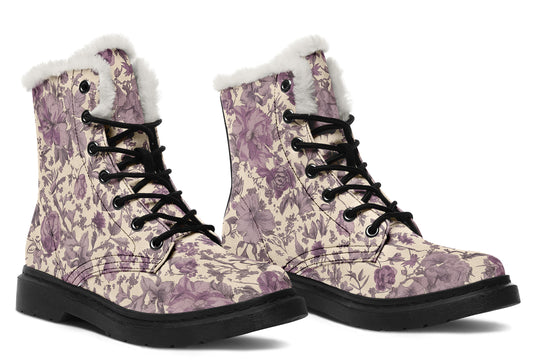 Lavender Vintage Peonies Winter Boots