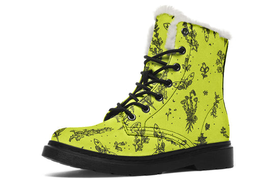 Lime Nightshade Winter Boots - Warm Micro-Suede Doc-Style Boots Lined with Vegan Wool