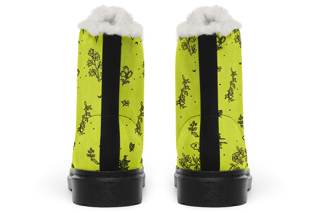 Lime Nightshade Winter Boots - Warm Micro-Suede Doc-Style Boots Lined with Vegan Wool