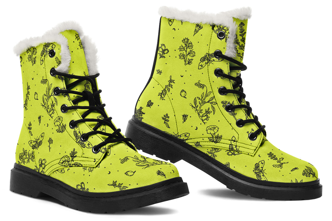 Lime Nightshade Winter Boots - Warm Micro-Suede Doc-Style Boots Lined with Vegan Wool