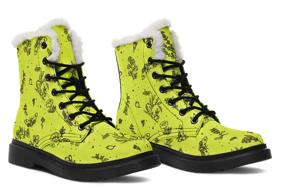 Lime Nightshade Winter Boots - Warm Micro-Suede Doc-Style Boots Lined with Vegan Wool