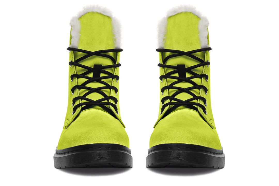 Lime Punch Winter Boots - Warm Micro-Suede Doc-Style Boots Lined with Vegan Wool