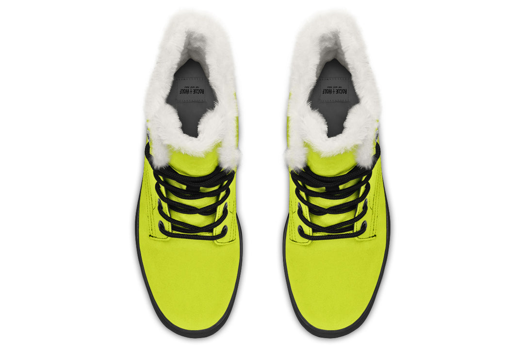 Lime Punch Winter Boots - Warm Micro-Suede Doc-Style Boots Lined with Vegan Wool