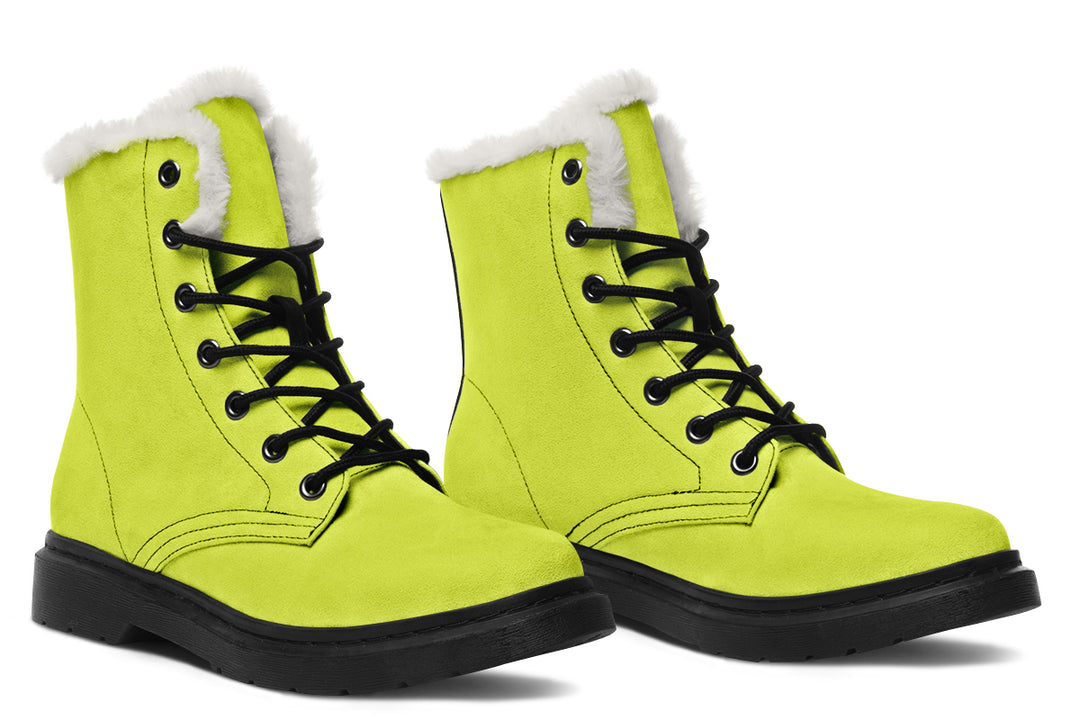 Lime Punch Winter Boots - Warm Micro-Suede Doc-Style Boots Lined with Vegan Wool