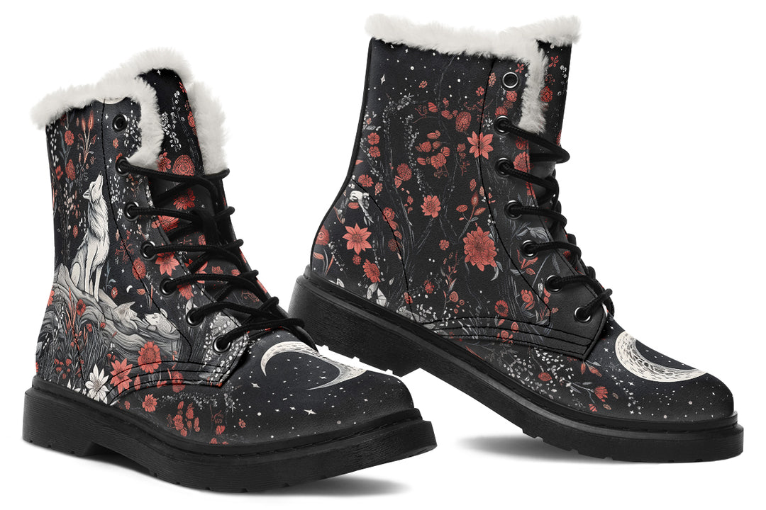 Lone Wolf Winter Boots - Warm Micro-Suede Doc-Style Boots Lined with Vegan Wool