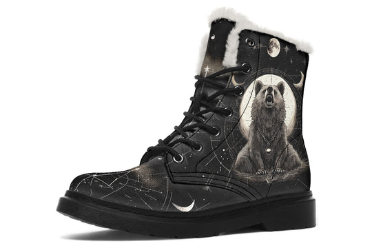 Lunar Bear Winter Boots - Warm Micro-Suede Doc-Style Boots Lined with Vegan Wool