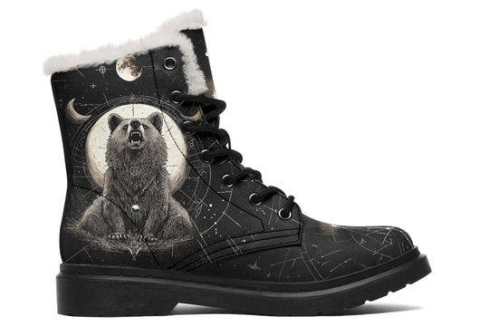 Lunar Bear Winter Boots - Warm Micro-Suede Doc-Style Boots Lined with Vegan Wool