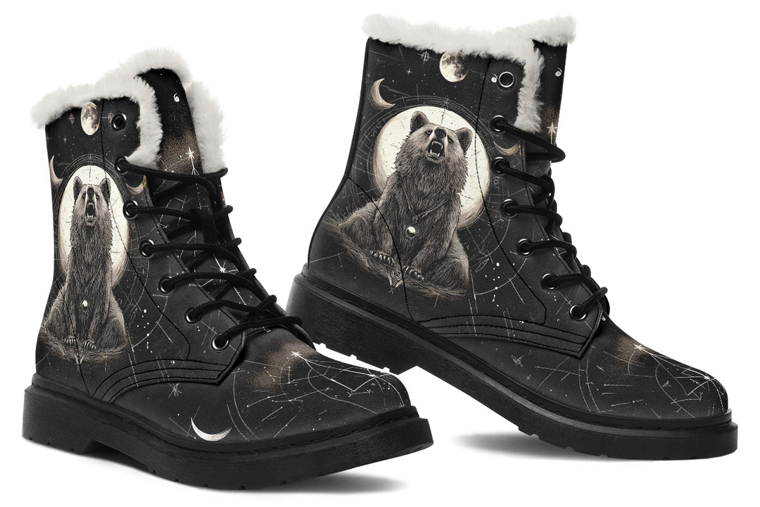 Lunar Bear Winter Boots - Warm Micro-Suede Doc-Style Boots Lined with Vegan Wool