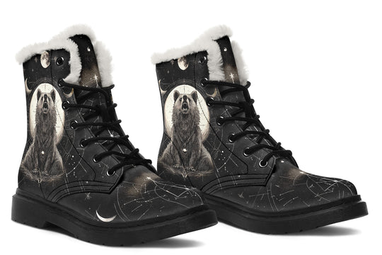 Lunar Bear Winter Boots - Warm Micro-Suede Doc-Style Boots Lined with Vegan Wool