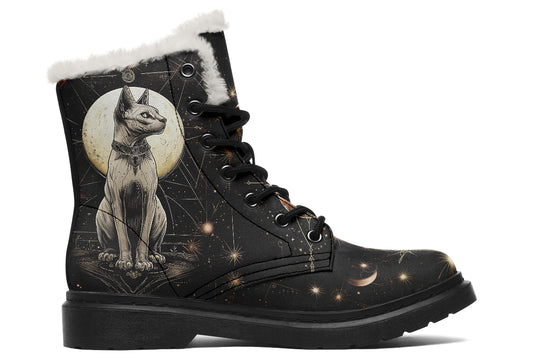 Lunar Sphynx Cat Winter Boots - Warm Micro-Suede Doc-Style Boots Lined with Vegan Wool