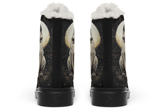 Lunar Sphynx Cat Winter Boots - Warm Micro-Suede Doc-Style Boots Lined with Vegan Wool