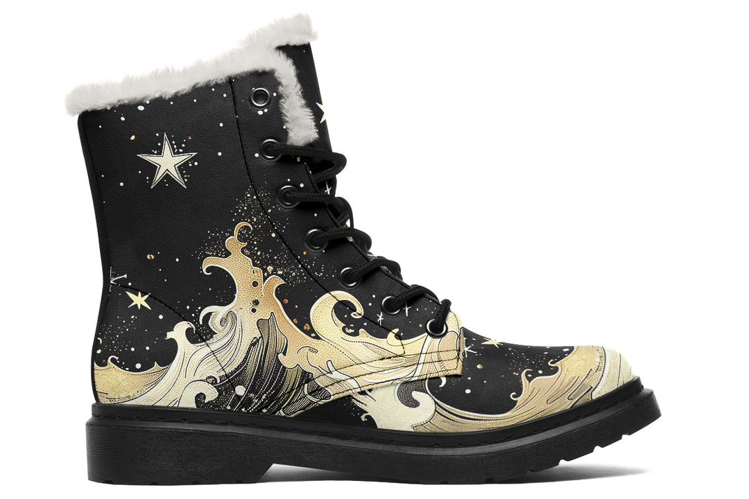 Lunar Tide Winter Boots - Witchy Style Boots Durable Nylon Synthetic Wool Lined Water Resistant Vibrant Print