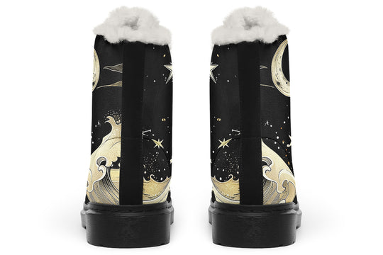 Lunar Tide Winter Boots - Witchy Style Boots Durable Nylon Synthetic Wool Lined Water Resistant Vibrant Print