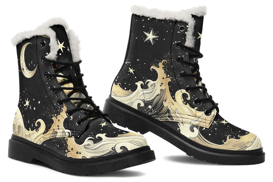 Lunar Tide Winter Boots - Witchy Style Boots Durable Nylon Synthetic Wool Lined Water Resistant Vibrant Print