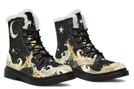 Lunar Tide Winter Boots - Witchy Style Boots Durable Nylon Synthetic Wool Lined Water Resistant Vibrant Print