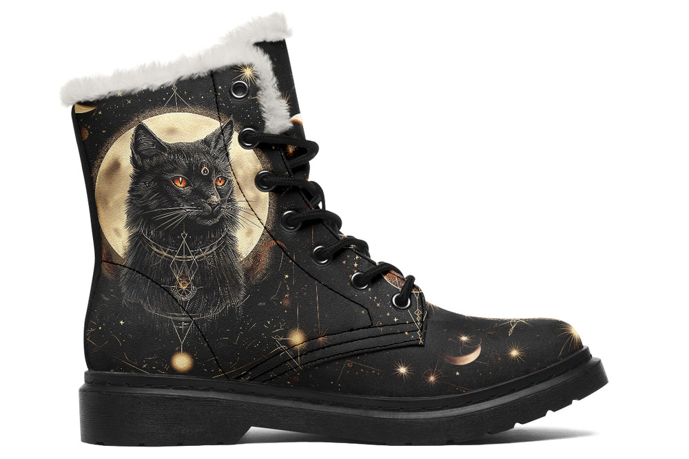 Midnight Cat Winter Boots - Warm Micro-Suede Doc-Style Boots Lined with Vegan Wool