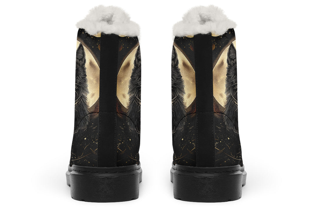 Midnight Cat Winter Boots - Warm Micro-Suede Doc-Style Boots Lined with Vegan Wool