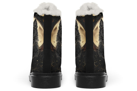 Midnight Cat Winter Boots - Warm Micro-Suede Doc-Style Boots Lined with Vegan Wool