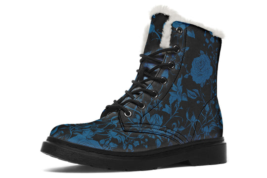 Midnight Rose Romance Winter Boots - Warm Micro-Suede Doc-Style Boots Lined with Vegan Wool