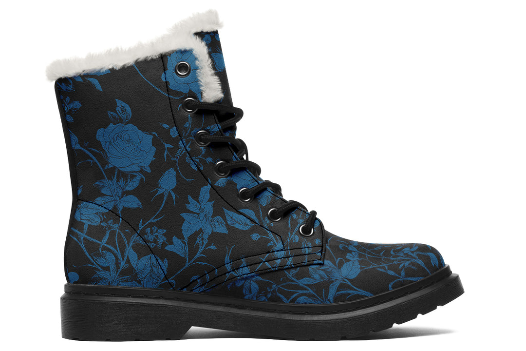 Midnight Rose Romance Winter Boots - Warm Micro-Suede Doc-Style Boots Lined with Vegan Wool