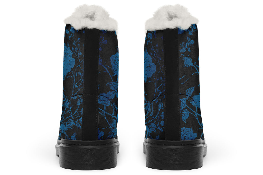 Midnight Rose Romance Winter Boots - Warm Micro-Suede Doc-Style Boots Lined with Vegan Wool