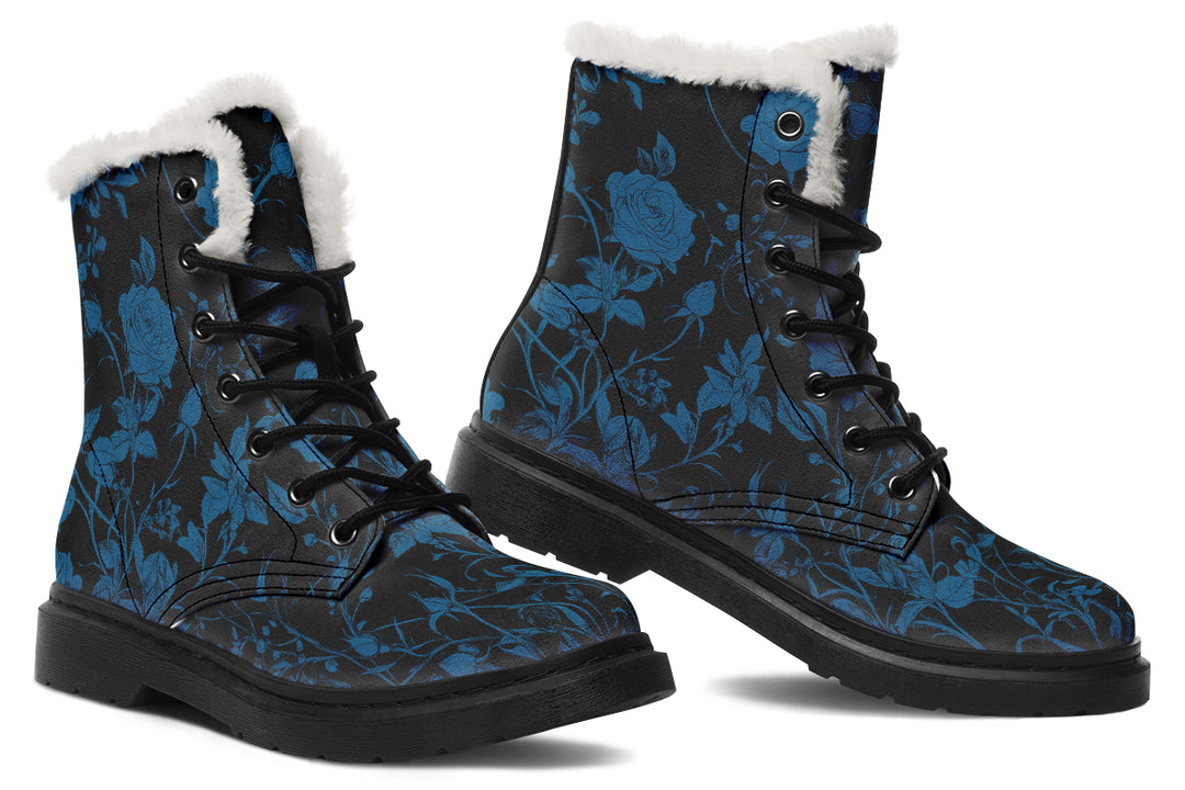 Midnight Rose Romance Winter Boots - Warm Micro-Suede Doc-Style Boots Lined with Vegan Wool