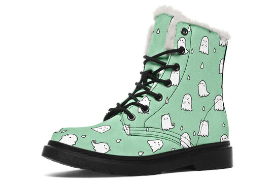 Mint Ghost Party Winter Boots - Warm Micro-Suede Doc-Style Boots Lined with Vegan Wool