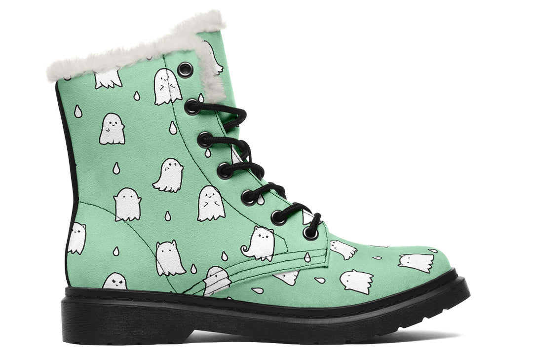 Mint Ghost Party Winter Boots - Warm Micro-Suede Doc-Style Boots Lined with Vegan Wool