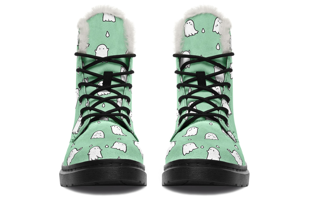 Mint Ghost Party Winter Boots - Warm Micro-Suede Doc-Style Boots Lined with Vegan Wool