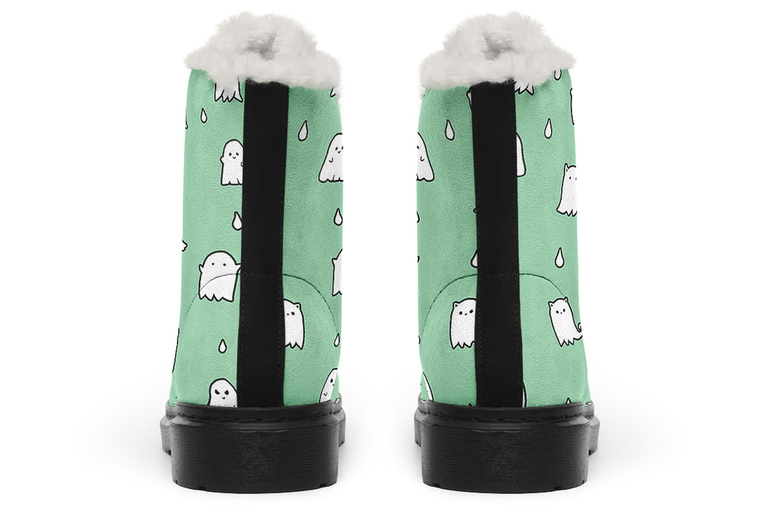 Mint Ghost Party Winter Boots - Warm Micro-Suede Doc-Style Boots Lined with Vegan Wool