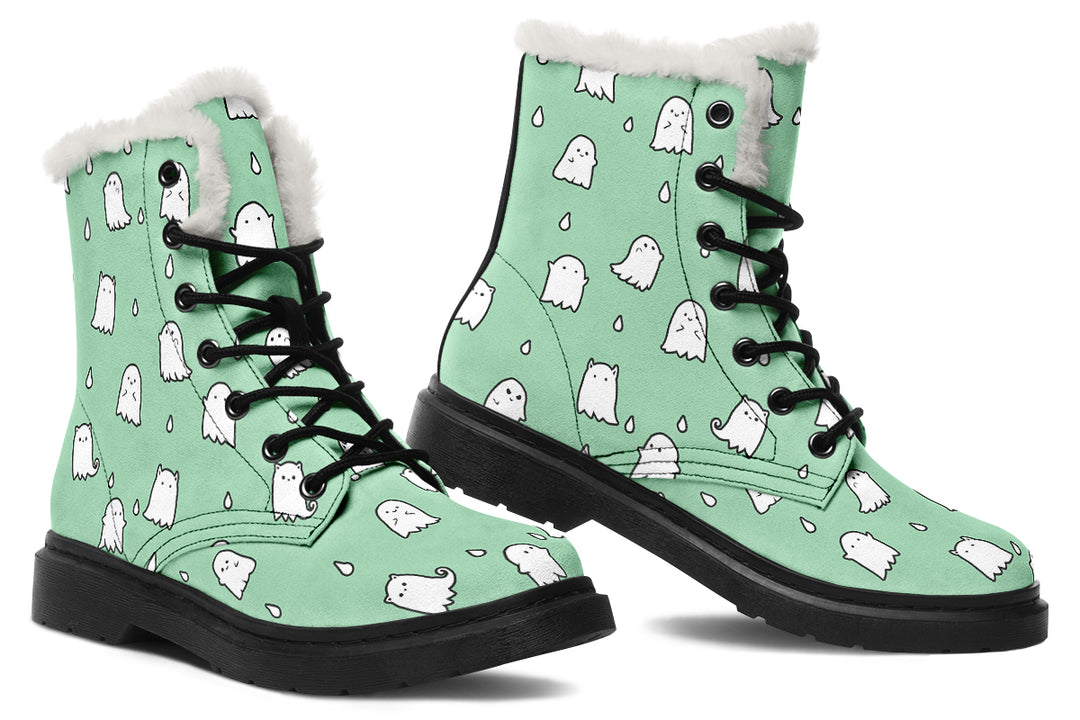 Mint Ghost Party Winter Boots - Warm Micro-Suede Doc-Style Boots Lined with Vegan Wool