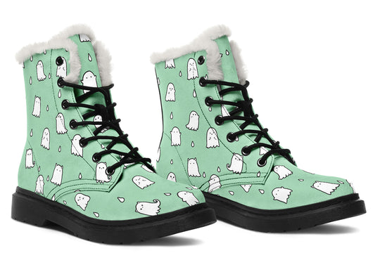 Mint Ghost Party Winter Boots - Warm Micro-Suede Doc-Style Boots Lined with Vegan Wool