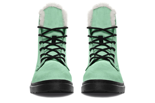 Mint Green Winter Boots - Warm Micro-Suede Doc-Style Boots Lined with Vegan Wool